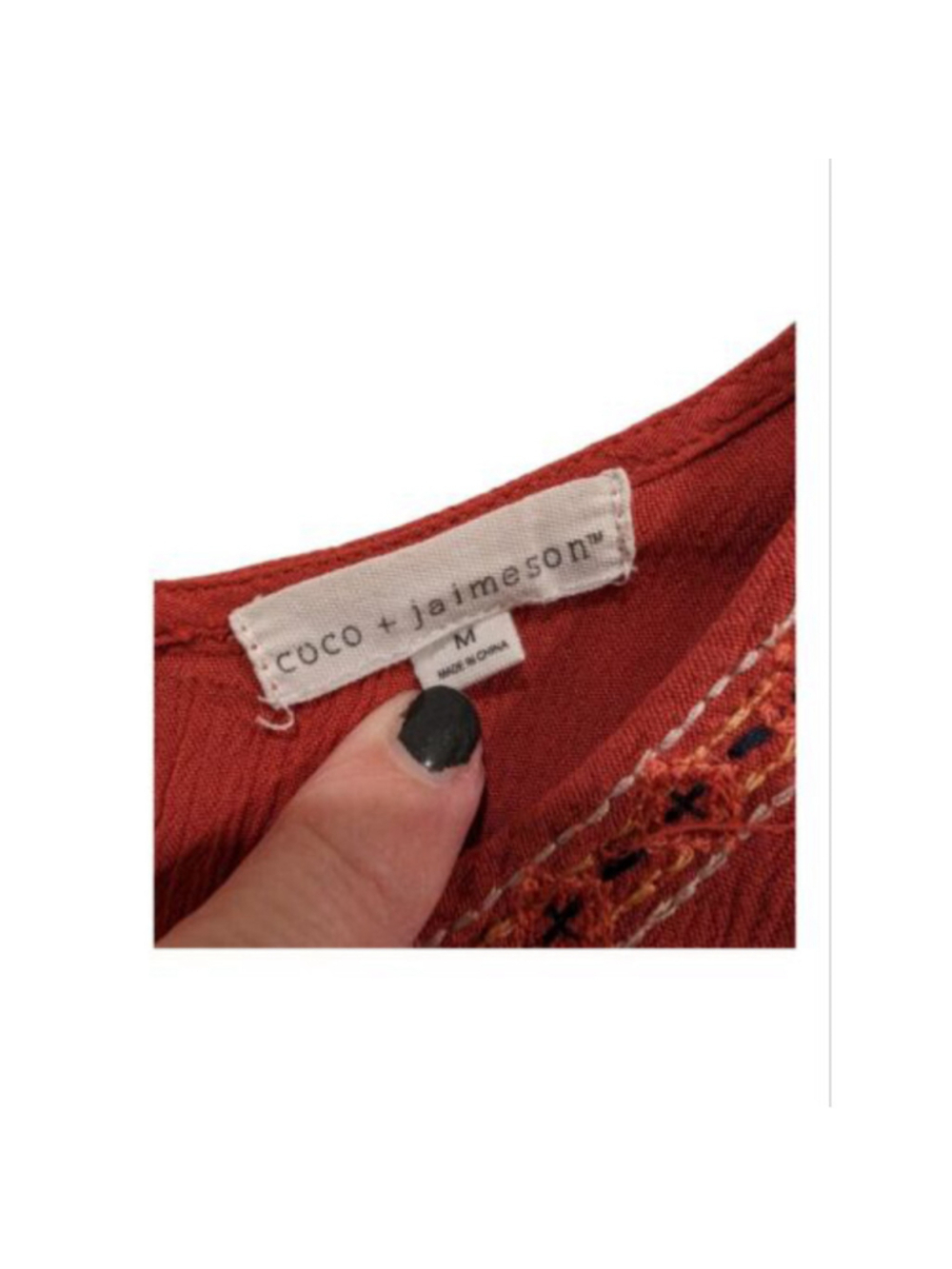 Coco + Jaimeson Top Ladies Med Rust Sleeveless Blouse Floral Embroidery Boho - Picture 5 of 9